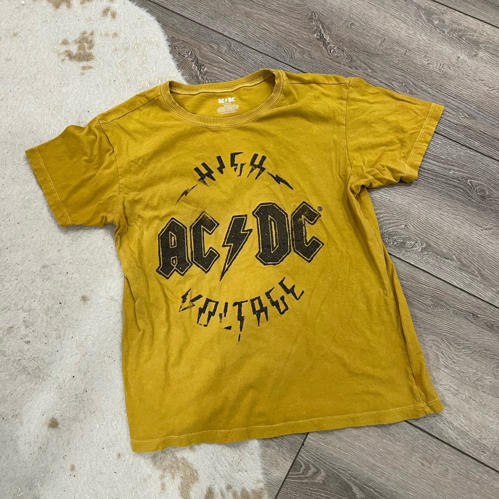 American eagle glitter yellow AC/DC band tee